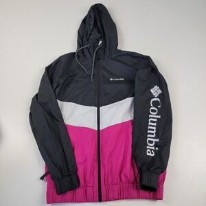 Columbia Sandy Sail Hooded Light Windbreaker Jacket Black Pink Women's Sz Small